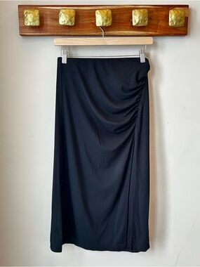 Aritzia Wilfred Stretch Midi Skirt Black Draped Thigh Split Size Medium